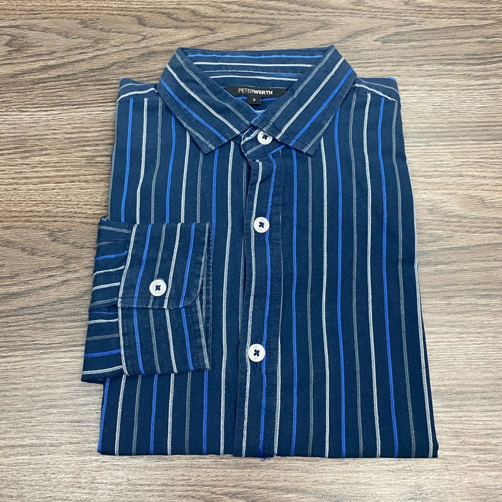 Peter Werth Navy, Blue & White Stripe Shirt 3 or M